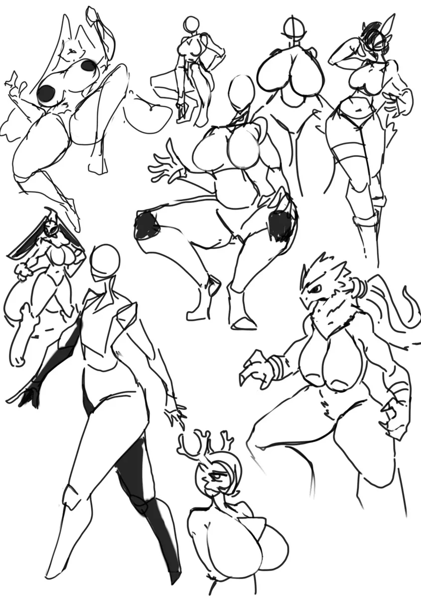 9girls big_breasts blaziken breasts eevee female female_only gardevoir ggez2341 lopunny pokemon pokemon_(species) pose posing sketch thick_thighs thighs