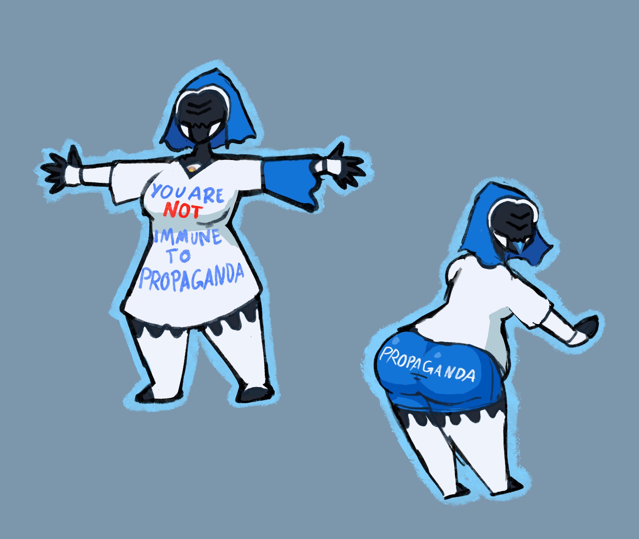 1girls, 2d (artwork), artist request, ass, breasts, clothing, english text, female, hips, large ass, simple background, sketch, text, thighs, warframe, yareli (warframe), you are not immune to propaganda