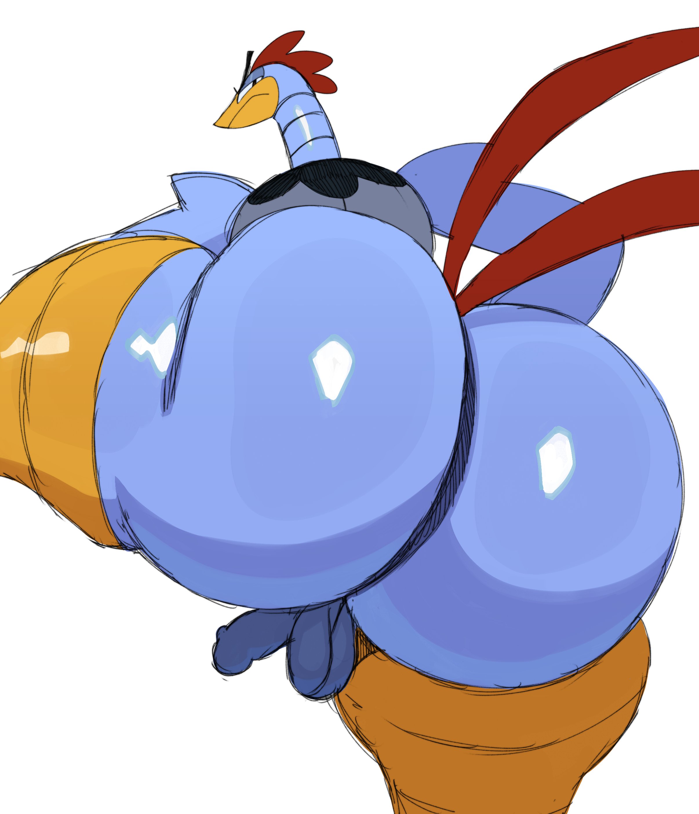 1boy, adventures of sonic the hedgehog, anthro, ass, avian, balls, big ass, chicken, dumptruck ass, fat ass, femboy, huge ass, hyper ass, large ass, looking at viewer, looking back, male, male only, penis, robot, scratch (sonic), sega, small penis, solo, sonic (series), sonic the hedgehog (series), sssonic2, thick ass, thick thighs, wide hips