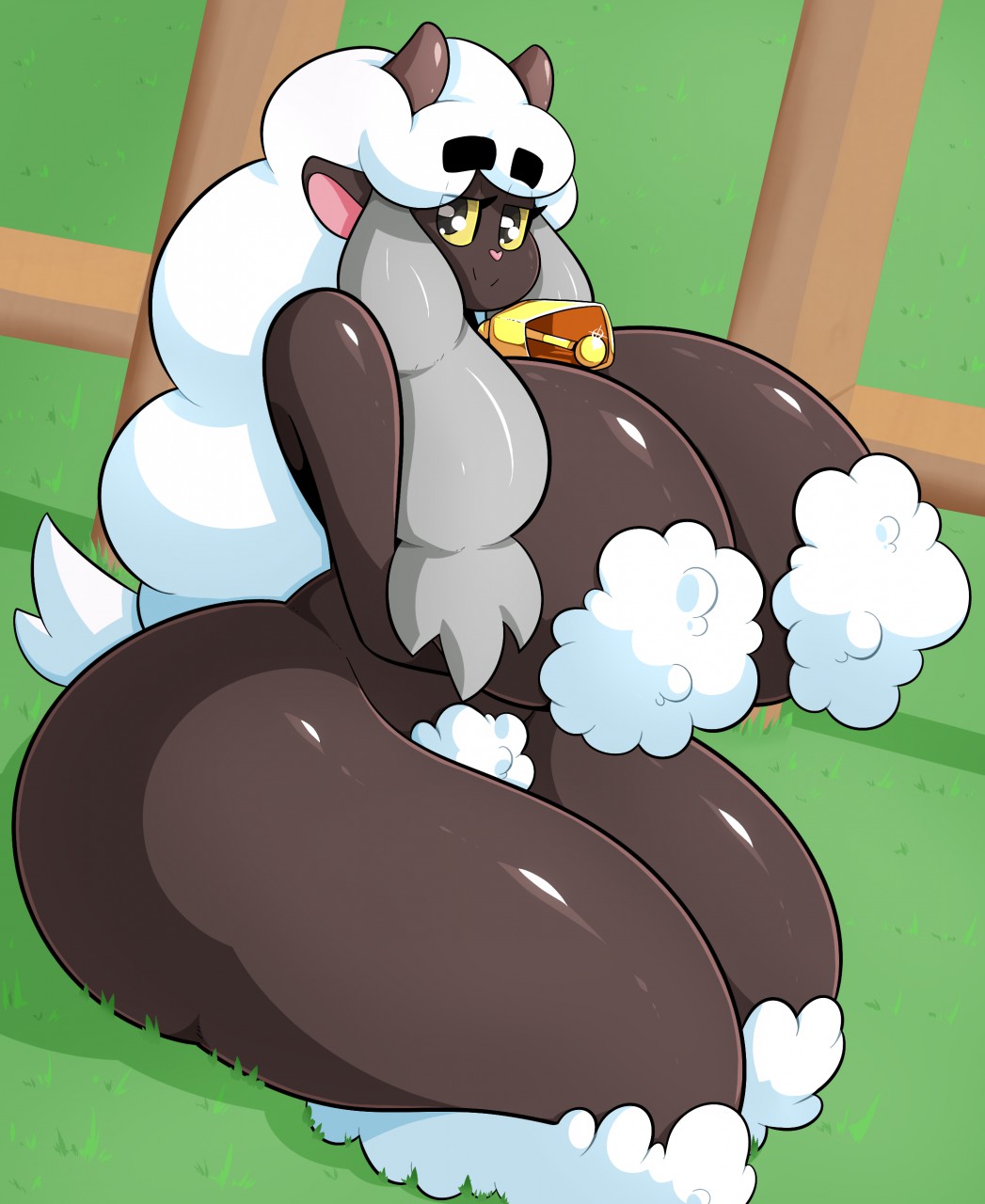 anthro, ass, big ass, big breasts, breasts, breasts bigger than head, caprine, covered nipples, covered pussy, female, female only, huge ass, huge breasts, naked, nintendo, nude, pokémon (species), pokemon, pokemon (species), pussy, sheep, thegentlebro, wooloo