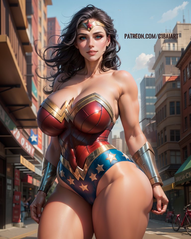 1girls, ai generated, amazon, amazonian, big breasts, blue eyes, breasts, brunette, busty, c18aiart, dc, dc comics, diana prince, female, hourglass figure, princess, royalty, skimpy armor, solo, street, superheroine, warrior, wonder woman, wonder woman (series)