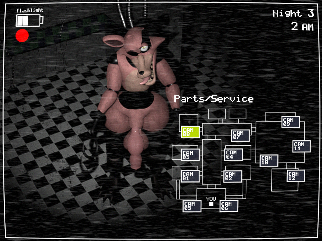 2021 3d_(artwork) animal_genitalia animal_penis animatronic anthro balls big_balls big_penis black_nose camera_view canid canine canine_genitalia canine_penis canis checkered_floor claws digital_media_(artwork) english_text eye_patch eyewear five_nights_at_freddy's five_nights_at_freddy's_2 fox foxy_(fnaf) gameplay_mechanics genitals head_down hook hook_hand inside knot looking_at_viewer machine male male_only mammal multicolored_body nude one_ear penis rckke red_body red_ears robot scottgames security_camera sharp_teeth sheath solo standing teeth text toe_claws tongue tongue_out two_tone_body video_games wire withered_foxy yellow_eyes