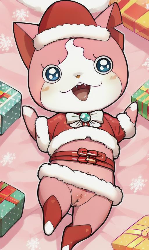 ai_generated chibi christmas cute feline feline female on_back pussy sailornyan solo yo-kai_watch