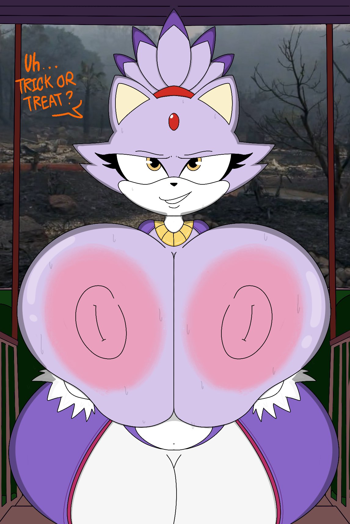 1girls, 2023, alternate breast size, ass, big ass, big breasts, blaze the cat, breasts, breasts out, clothed, female, female only, gigantic breasts, huge breasts, hyper ass, hyper breasts, large breasts, sega, solo, sonic (series), sonic the hedgehog (series), theslashfive