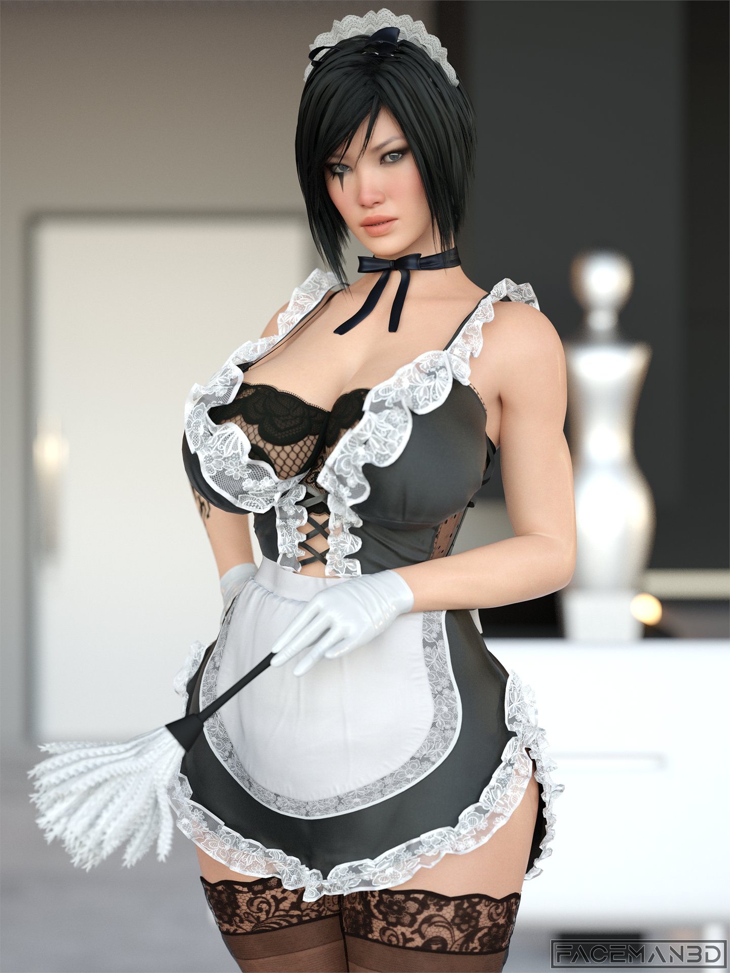 1girls, 3d, asian female, big breasts, black hair, breasts, faceman108, faith connors, faith connors (mirror's edge catalyst), female, female only, maid, maid outfit, maid uniform, mirror's edge, mirror's edge catalyst, solo, thick thighs
