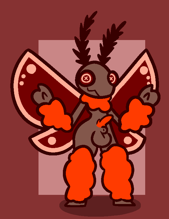 1boy antennae antennae_(anatomy) balls foreskin gray_skin hairy_forearms hairy_legs hairy_neck hiding_penis insect male_only mallow_on_a_stick nude oc orange_fur original_character pubes red_eyesrn solo solo_male tagme wings x_eyes