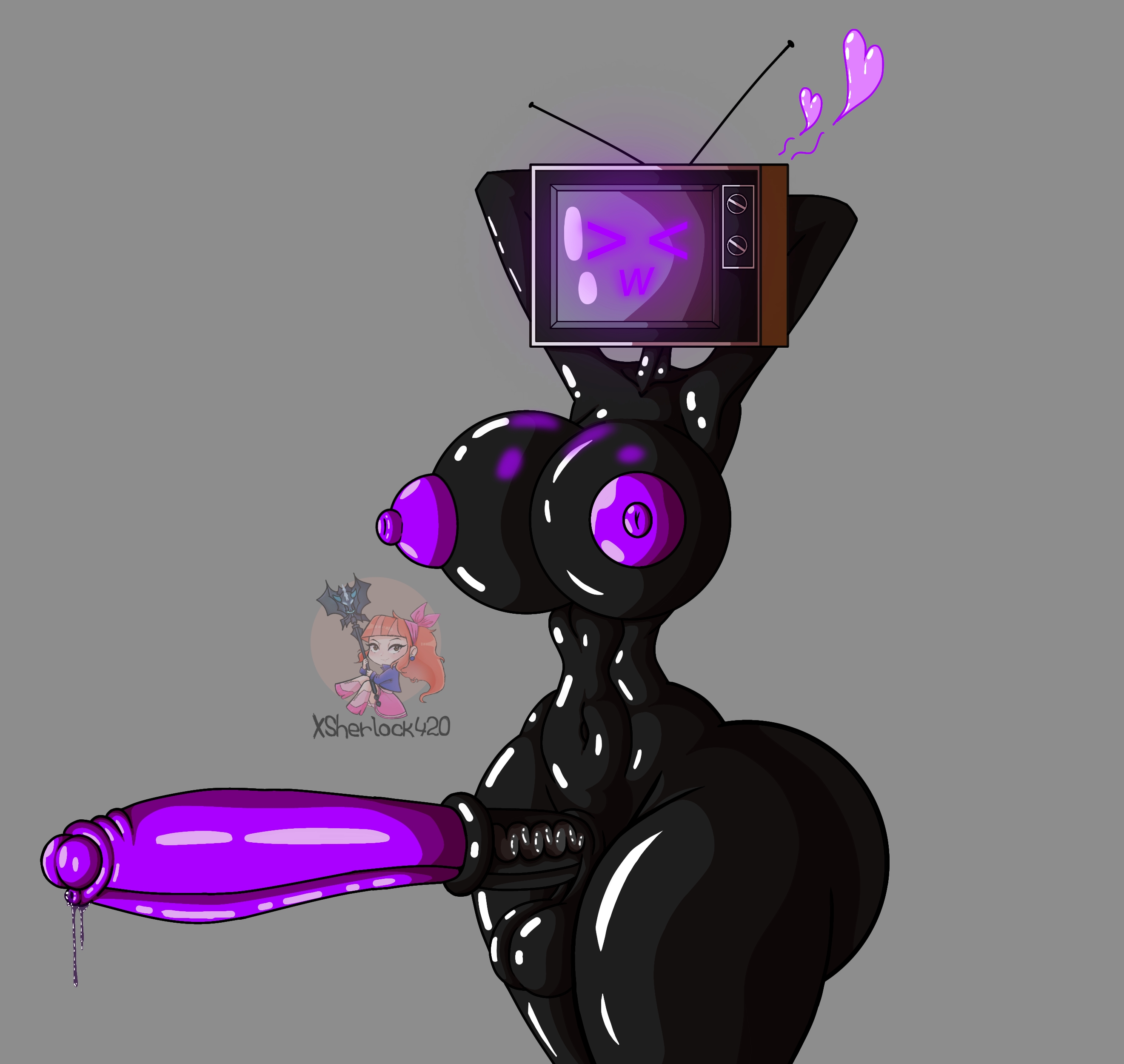 >w<, 1futa, areolae, balls, big ass, big balls, big breasts, big penis, black body, breasts, dark-skinned futa, erection, female, futa only, futanari, glowing, horsecock, horsecock futa, huge ass, huge cock, humanoid, humanoid penis, intersex, naked, nipples, nude, object head, penis, precum, precum bubble, precum drip, precum string, purple nipples, purple penis, screen, screen face, screen head, self upload, shiny skin, skibidi toilet, solo, standing, television, television screen, thick thighs, thin waist, tv, tv face, tv head, tv screen, tv woman, tv woman (skibidi toilet), tvwoman, tvwoman (skibidi toilet), veins, wide hips, woman, xsherlock420 (artist)