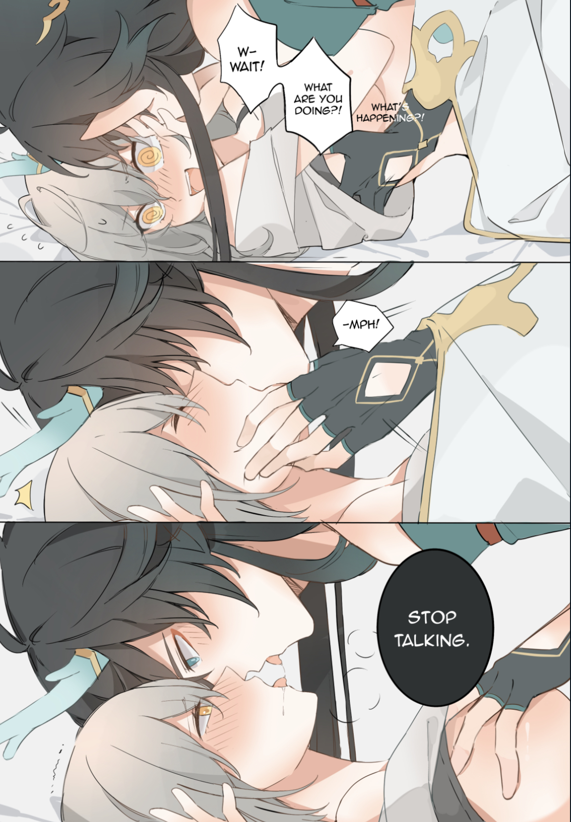 aphrodisiac, dan heng, dan heng (imbibitor lunae), dragon horns, embarrassed, female, honkai (series), honkai: star rail, kissing, making out, male, male on top, stelle (honkai: star rail), vishsalmon