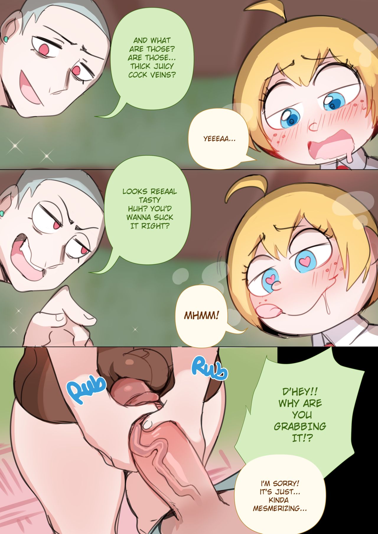 big penis, comic, dialogue, dick, femboy, gay, grabbing penis, heart-shaped pupils, licking lips, lightsource, male, male only, meme reference, mesmerized, mesmerizing, penis, size difference, spongebob squarepants, spongebob squarepants (character), squidward tentacles, yaoi