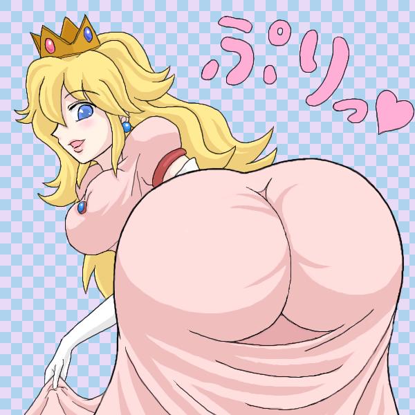 ass, ass focus, big ass, big butt, dress, elbow gloves, female, gloves, looking back, mario (series), nintendo, princess peach, shown, smile