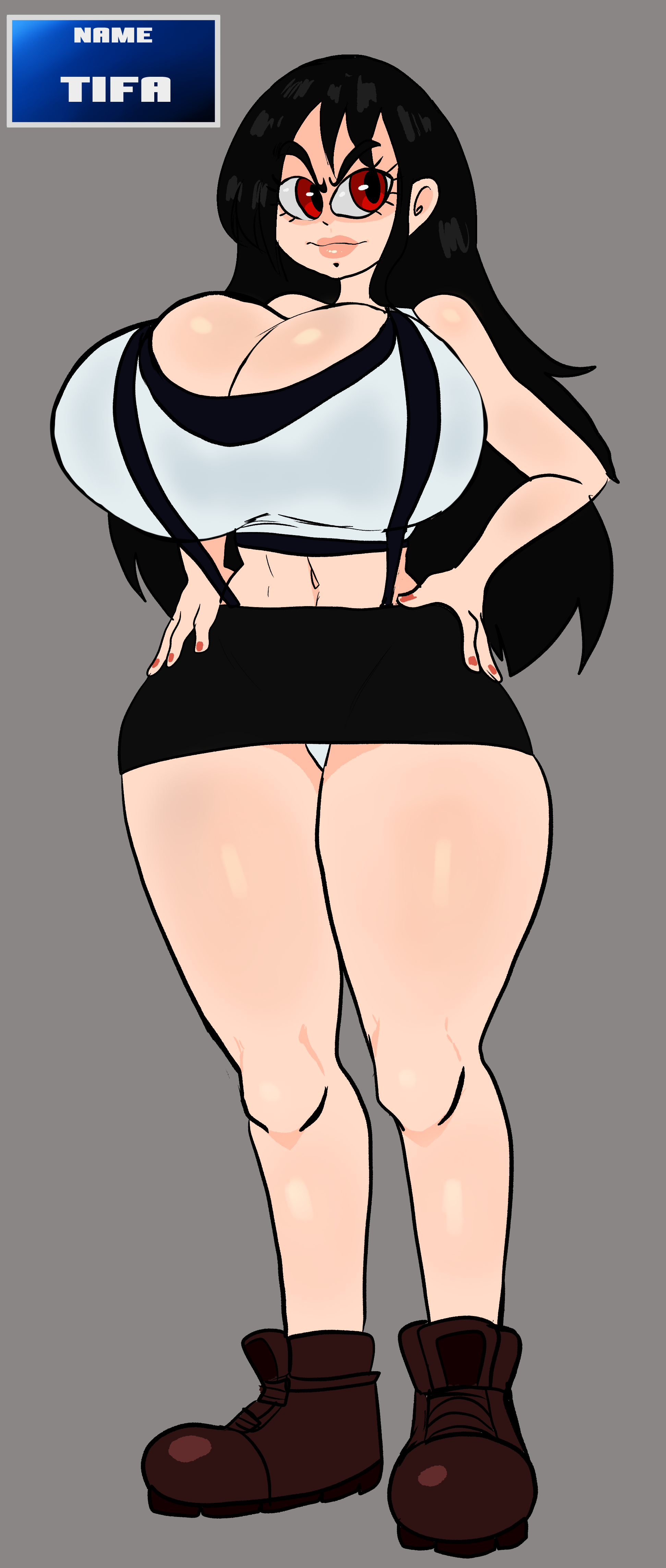 1girls, big breasts, black hair, breasts, busty, clothing, female, female only, final fantasy, final fantasy vii, huge breasts, large breasts, lemonadepikachu, solo, thick thighs, tifa lockhart, wide hips