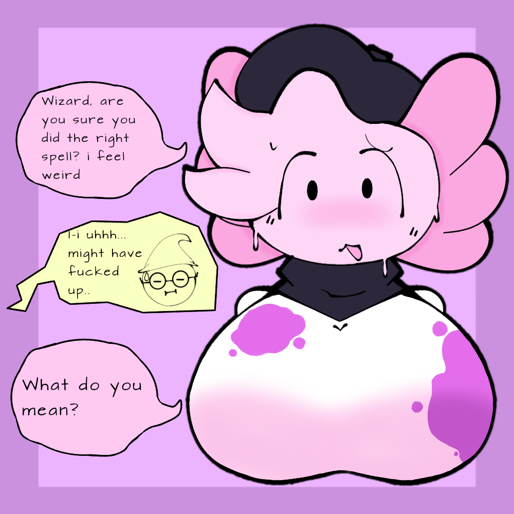 axolotl big_breasts breast_expansion clothed female roblox roblox_game sleepysous speech_bubble stella_(tower_heroes) sweating tower_heroes wizard_(tower_heroes)