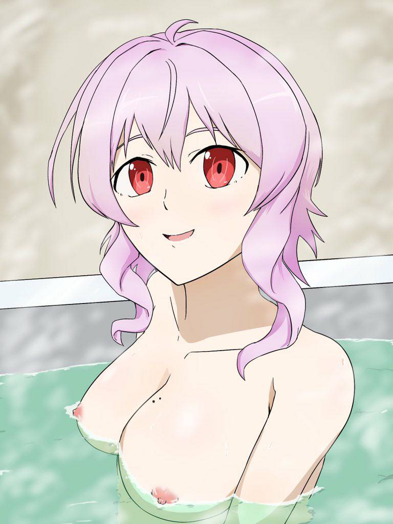 bath bathing big_breasts mole mole_on_breast naked partially_submerged purple_hair red_eyes strea sword_art_online water white_skin