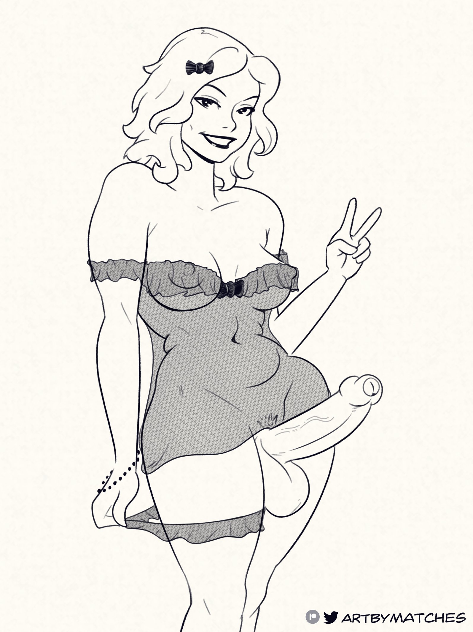 1futa, artbymatches, big penis, curvy, erection, foreskin, futa only, futanari, intersex, penis, pinup (style), pinup girlrnpinup, slightly chubby, tagme, uncircumcised