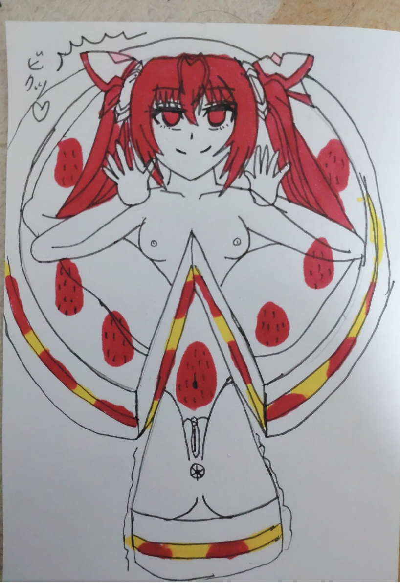 1girls anus breasts breasts_apart cake cake_transformation change_of_status clitoral_hood clitoris completely_nude_female facing_viewer feet_behind_head food food_transformation full_body living_cake looking_at_viewer object_transformation ore_twintail_ni_narimasu petrification pussy red_body scan small_areolae small_breasts small_nipples solo spread_legs tagme tail_red tailred traditional_media_(artwork) transformation tremble_lines uncensored