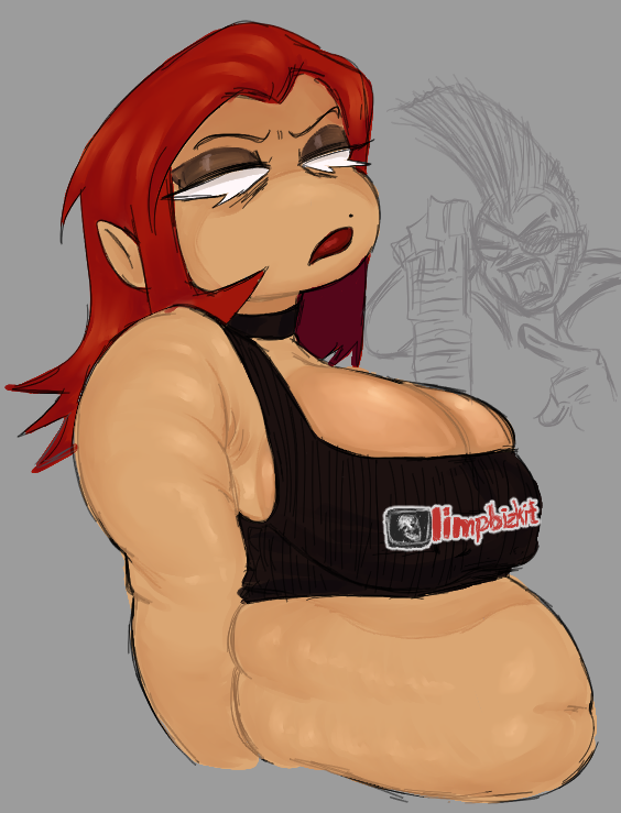 beauty_mark brialzebubbie cassandra_(newgrounds) crop_top cyclops_(newgrounds) fat pico's_school red_lipstick sp4gh3tt1_(artist) tanned white_eyes