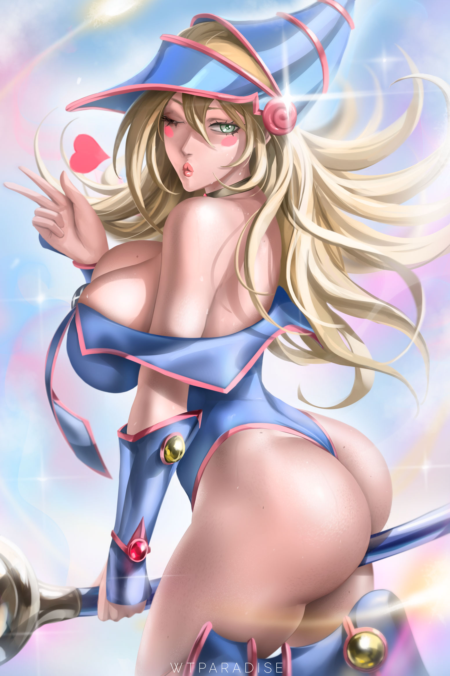 ass, back, bubble ass, bubble butt, dark magician girl, duel monster, female, leotard, looking back, we1cometoparadiseart, welcometoparadise, wtparadise, yu-gi-oh!
