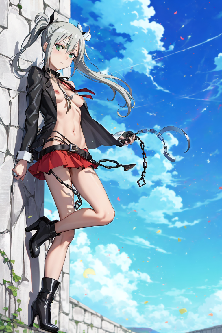 absurd_res absurdres ai_generated black_jacket chained chained_up dungeon hd hi_res high_resolution highres hylian_r34 jacket maka_albarn miniskirt red_skirt self_upload shackled shackles skirt soul_eater tagme unstable_diffusion