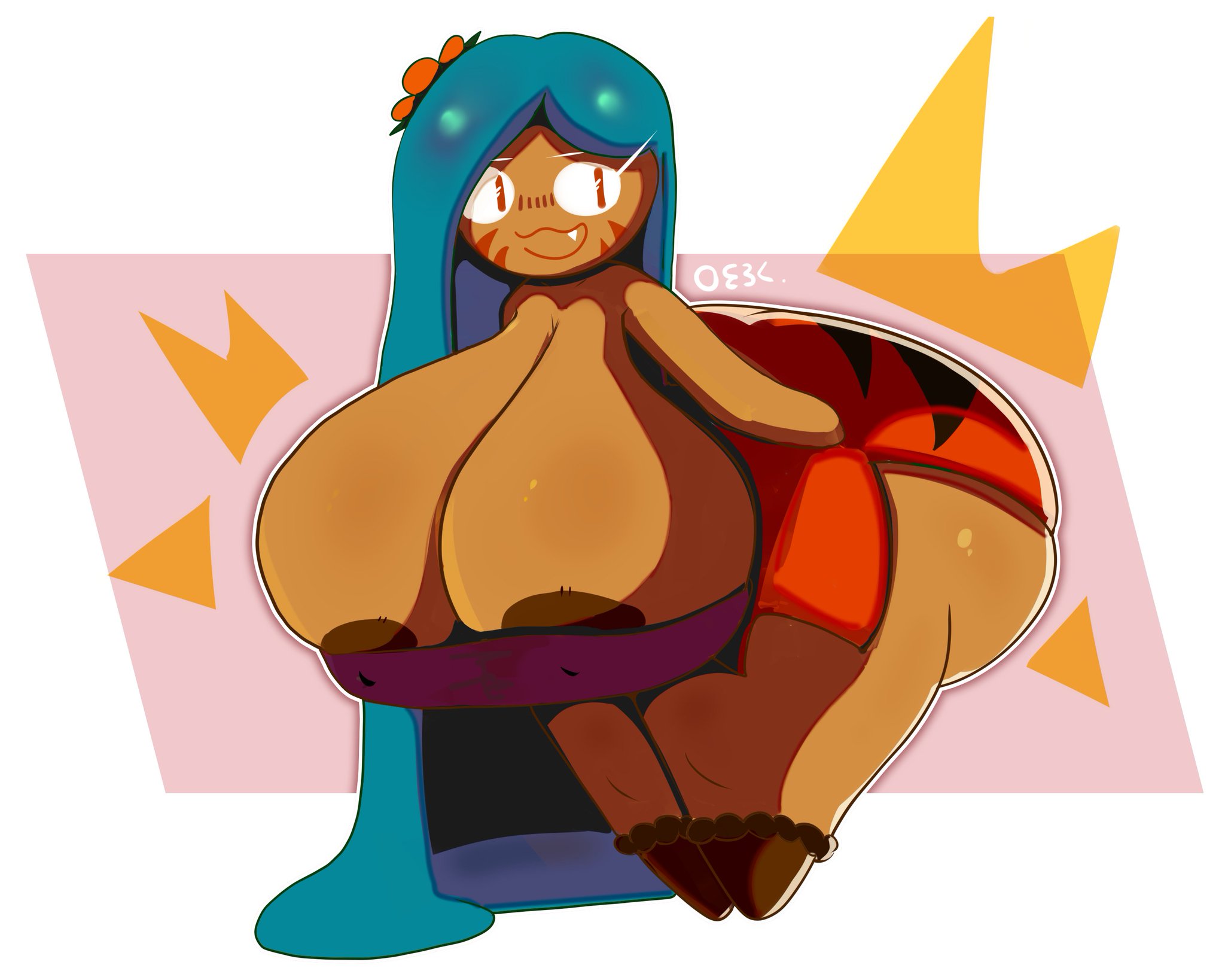 ass, ass bigger than head, ass expansion, big ass, big breasts, body transformation, boob window, breast expansion, breast growth, breast growth (enlargement), breasts, breasts bigger than head, clothed, cookie run, errantheart, female, female only, figure transformation, hourglass figure, hyper ass, hyper breasts, nipples visible through clothing, no bra, tiger lily cookie, transformation