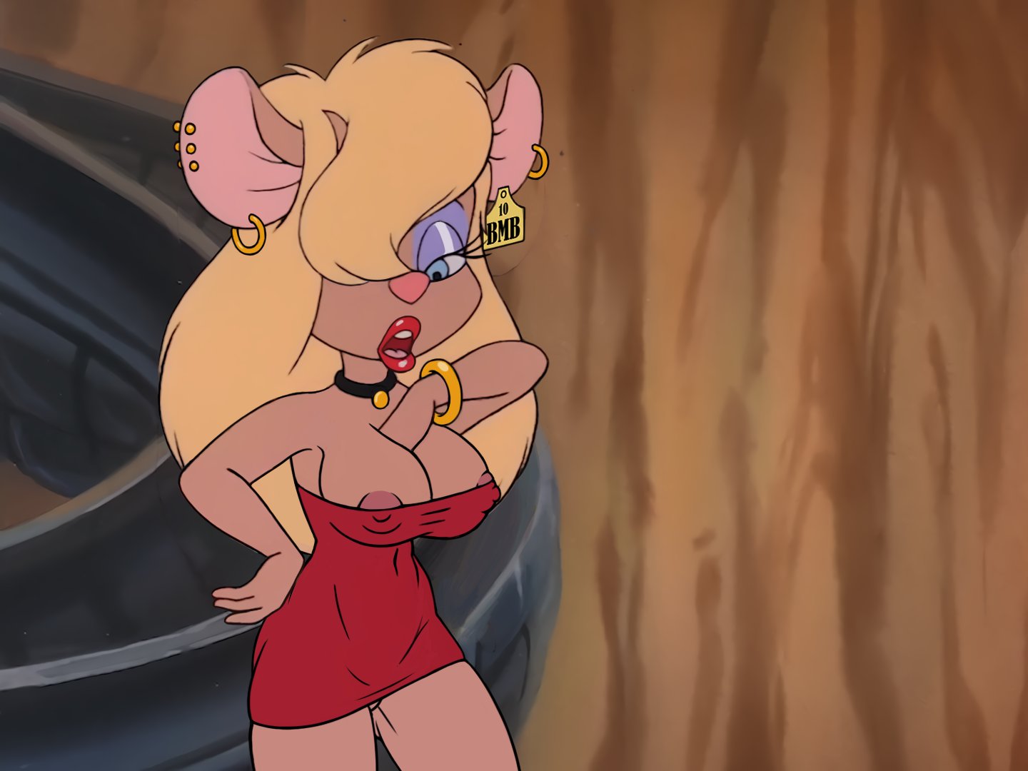 big_breasts blonde_hair blue_eyes breasts chip_'n_dale_rescue_rangers exposed_breasts female female_only gadget_hackwrench monkeyman_(artist) nipples piercing