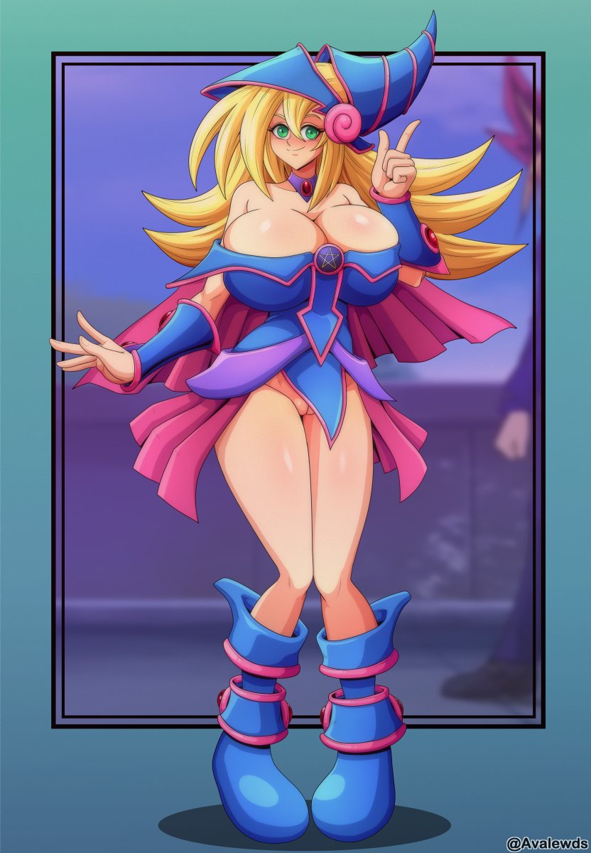 avalewds big_breasts bottomless dark_magician_girl female female_only huge_breasts topwear yu-gi-oh!