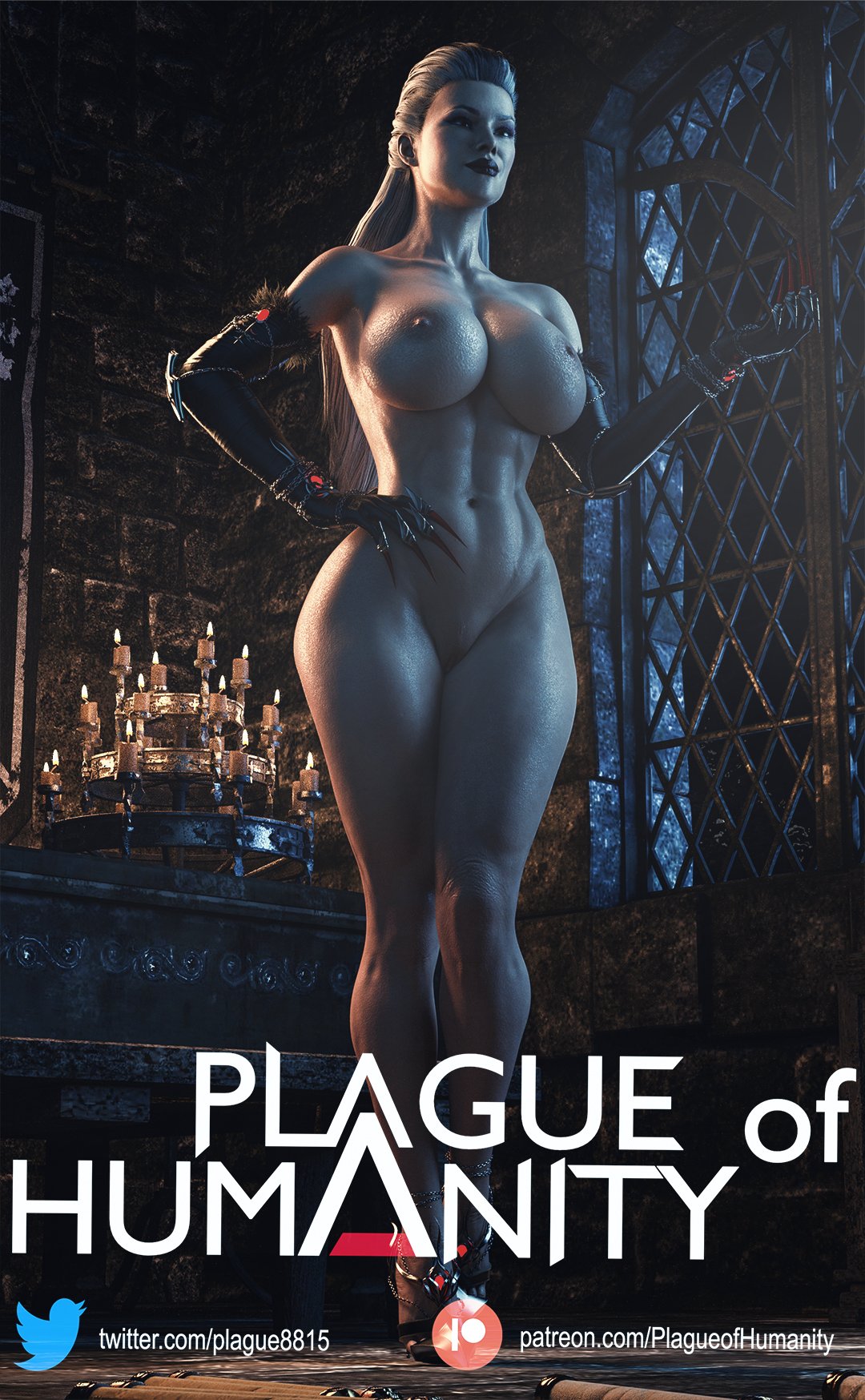 1girls, 3d, 3d (artwork), abs, areolae, breasts, elbow gloves, english text, female, female only, hips, large areolae, large breasts, mortal kombat, mortal kombat 11, naked footwear, nipples, nude, plague of humanity (artist), pussy, sindel, solo, text, thick thighs, thighs, tummy, vagina, white hair, wide hips