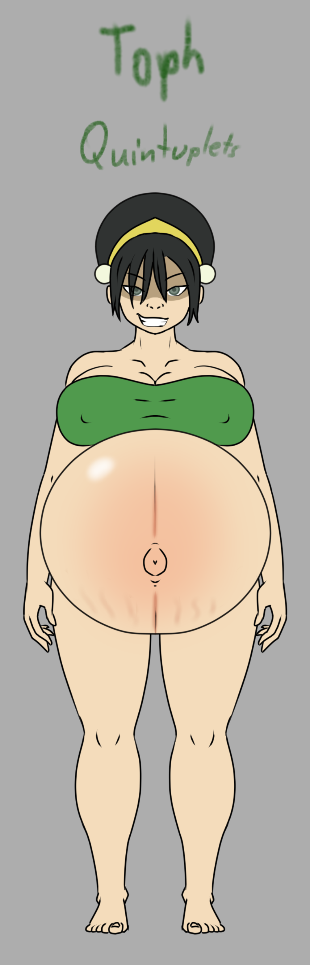 1girls avatar_legends avatar_the_last_airbender barefoot belly big_belly bikini black_hair breasts cleavage earth_kingdom female female_only huge_breasts kink-king_54 nickelodeon nipple_bulge outie_navel pregnant smile solo solo_female stretch_marks swimsuit text tomboy toph_bei_fong