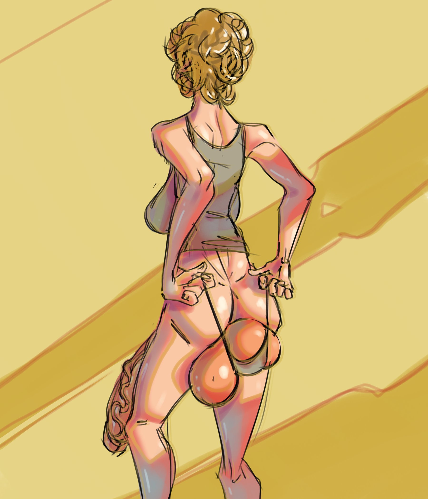 1futa, ass, back, back view, backboob, backsack, balls, ballsack, big ass, big breasts, big penis, blonde hair, bottomless, breasts, clothed, clothing, cock, dick, dickgirl, erection, facing away, fat cock, futa, futa cock, futa only, futanari, gargantuan cock, gigantic penis, ginormous cock, huge balls, huge cock, human, humongous cock, hung, hyper, hyper cock, hyper penis, intersex, large breasts, light skin, light-skinned futa, long penis, panties, panties pull, partially clothed, penis, penis to the knees, sagging breasts, shirt, short hair, smooth balls, solo, solo futa, standing, tank top, thick, thick ass, thick thighs, thighs, vaporr, veins, veiny, veiny penis, voluptuous, voluptuous futanari, wide hips