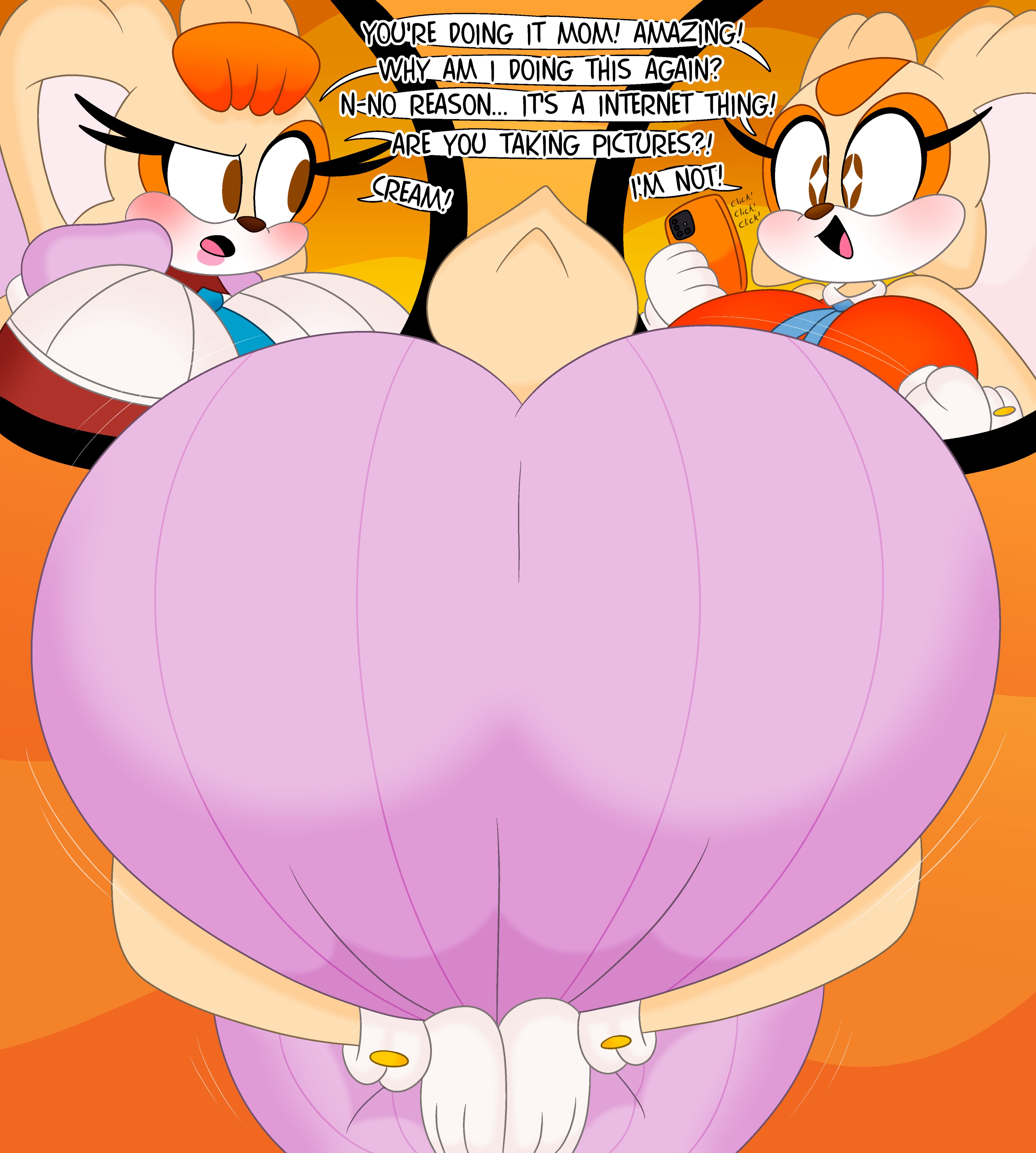 2023, 2girls, 3barts, ass, ass focus, ass grab, ass up, big ass, cream the rabbit, dress, female, huge ass, milf, mommy kink, mother and daughter, praise da booty (meme), sega, sonic (series), sonic the hedgehog (series), vanilla the rabbit