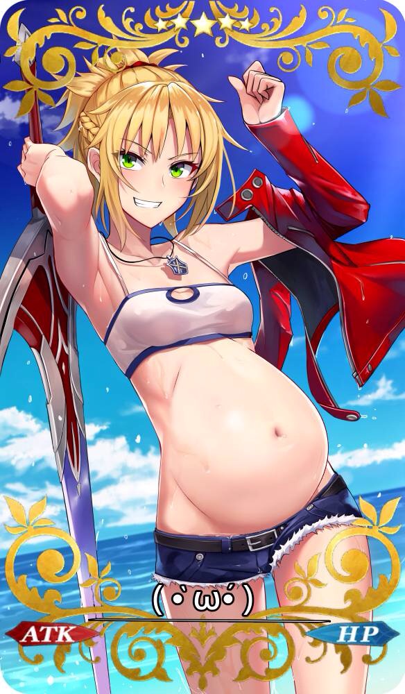 1girls, fate (series), fate/apocrypha, fate/grand order, female, female only, human, mordred (fate), navel, pregnant, round belly, solo, tagme, third-party edit