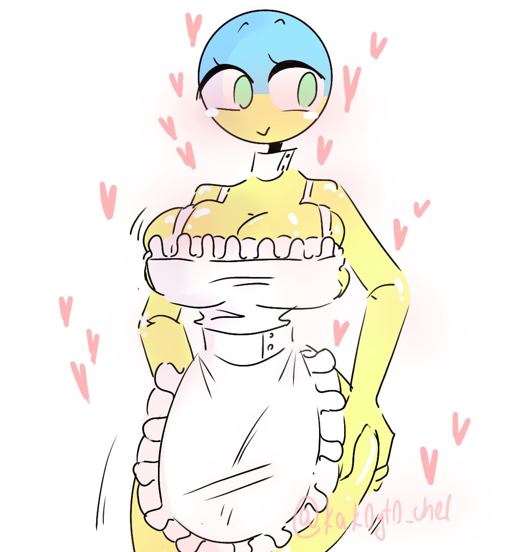 apron big_breasts countryhumans countryhumans_girl hands_on_hips heart kak0yt0_chel ukraine_(countryhumans)