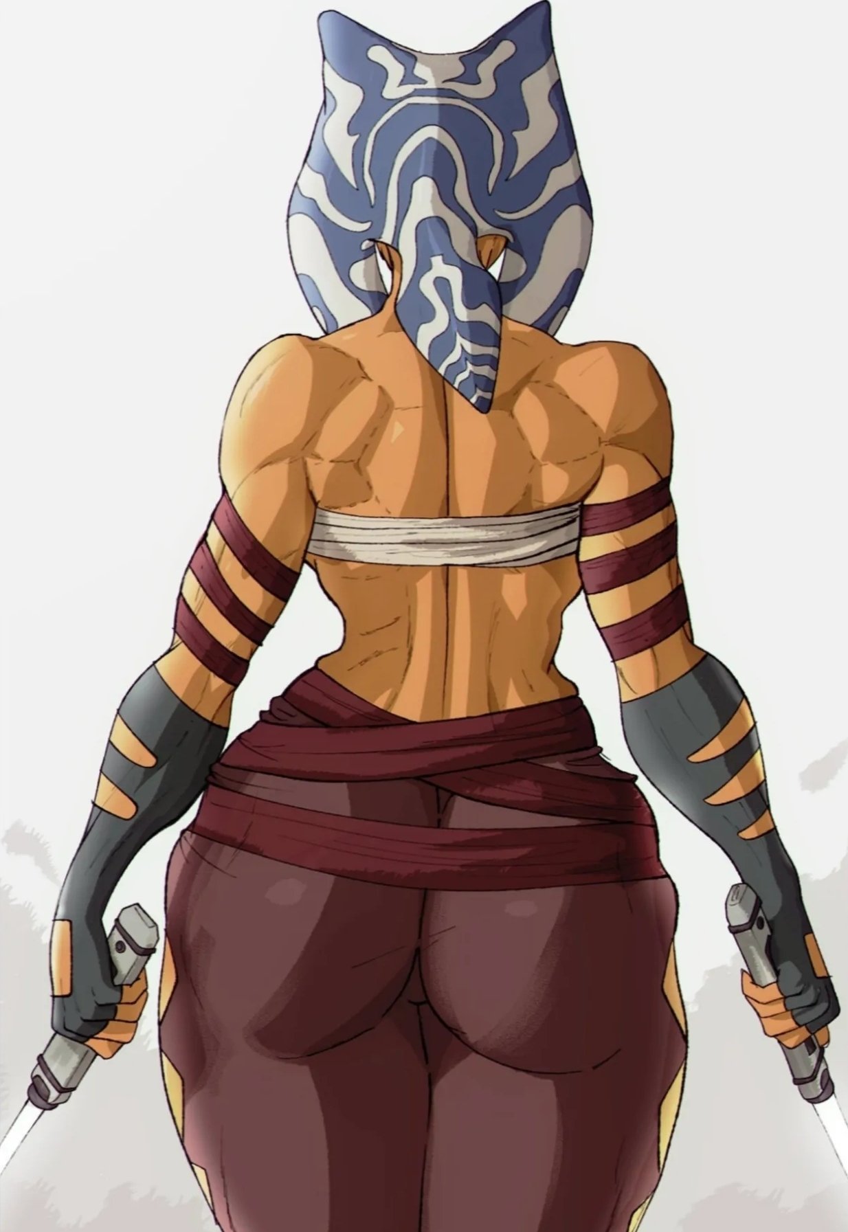 ahsoka_tano alien alien_girl alien_humanoid alien_only ass back back_muscles back_view blank_background lightsaber looking_away muscular muscular_arms muscular_ass muscular_back muscular_female muscular_legs orange_skin plain_background solo star_wars the_clone_wars:_season_four thick thick_ass thick_hips thick_legs thick_thighs togruta white_background yoracrab