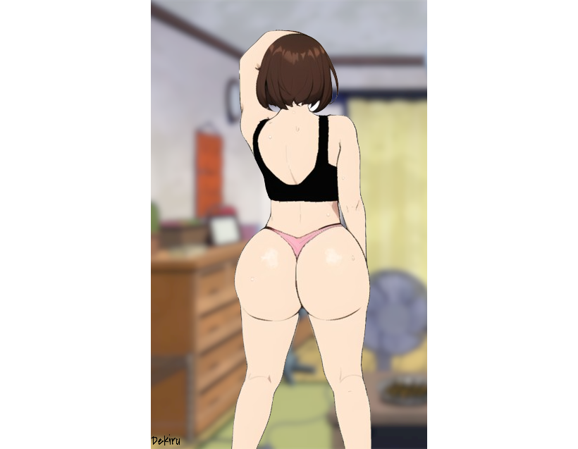 big_ass black_tank_top getting_dressed huge_ass my_hero_academia ochako_uraraka sweat