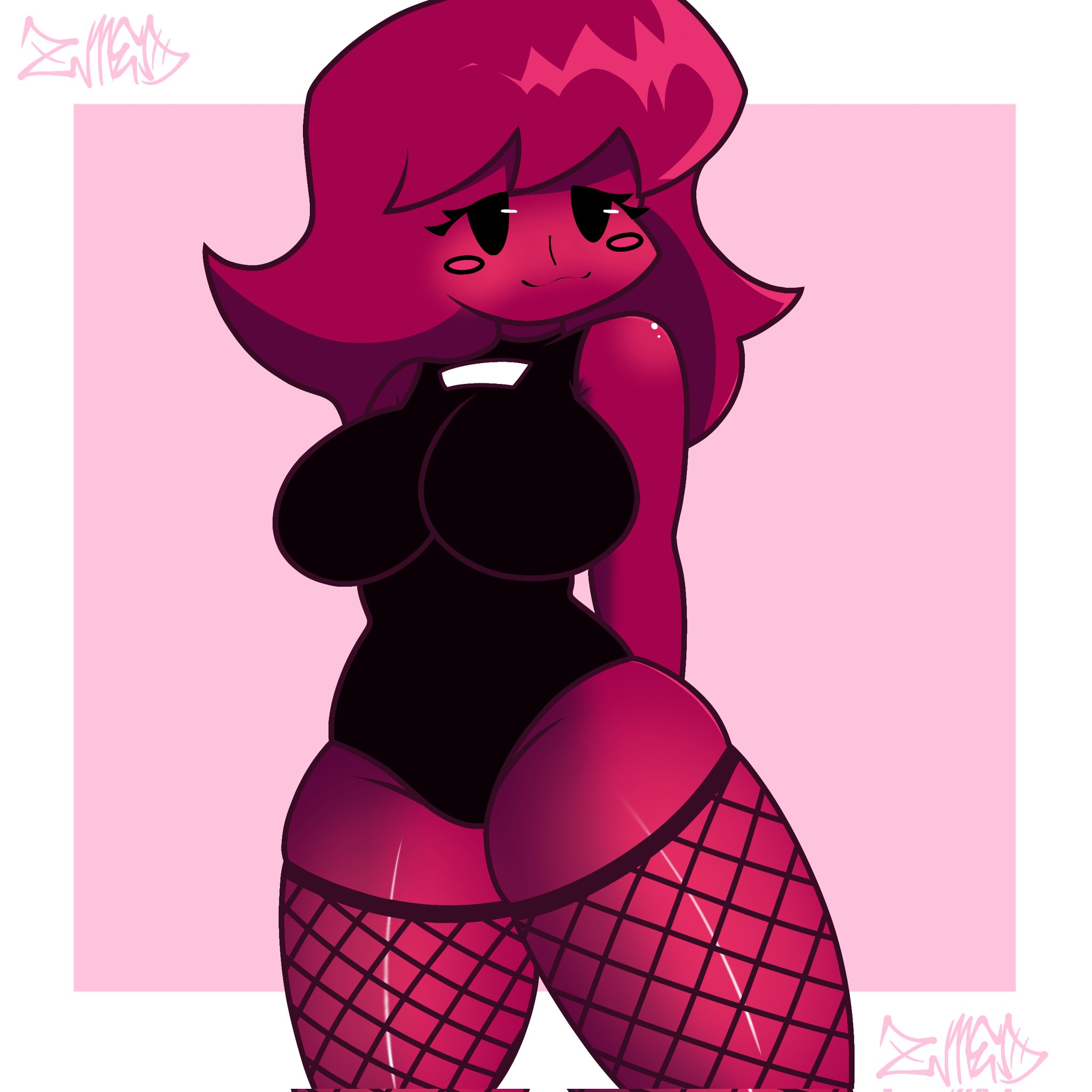 ass, blank background, blush, blushing at viewer, fishnet, fishnet legwear, fishnet pantyhose, fishnet stockings, fishnet thighhighs, fishnets, friday night funkin, friday night funkin (minus mod), friday night funkin mod, looking at viewer, lunatic arf, minus gf (iagoanims), plain background, red body, red hair, red skin, simple background, thick, thick ass, thick hips, thick legs, thick thighs, thigh highs, thighhighs, thighs