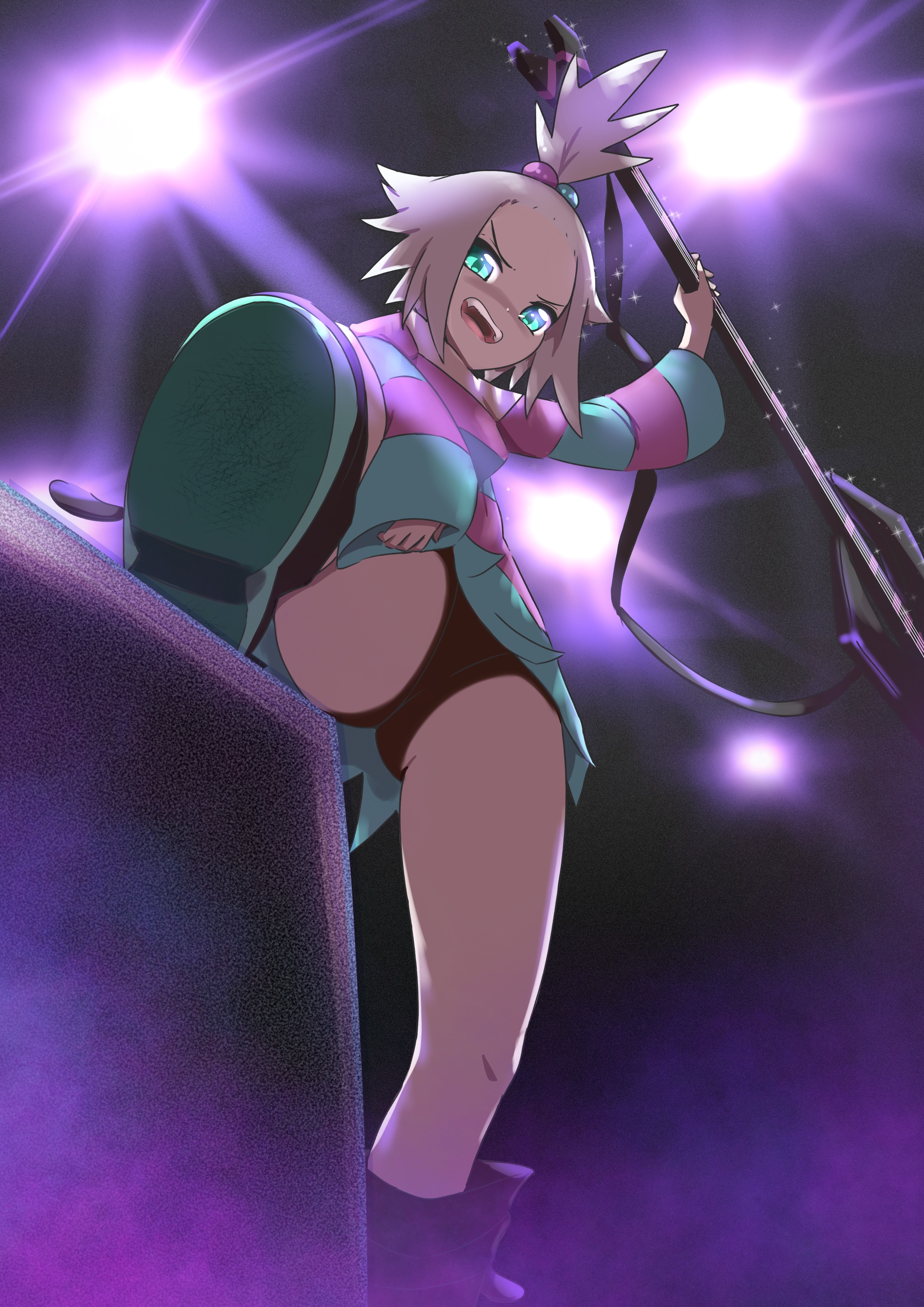1girls, clothing, female, female only, gym leader, human, human only, microsd (artist), nintendo, panties, pokemon, punk girl, roxie (pokemon), solo, solo female, white hair