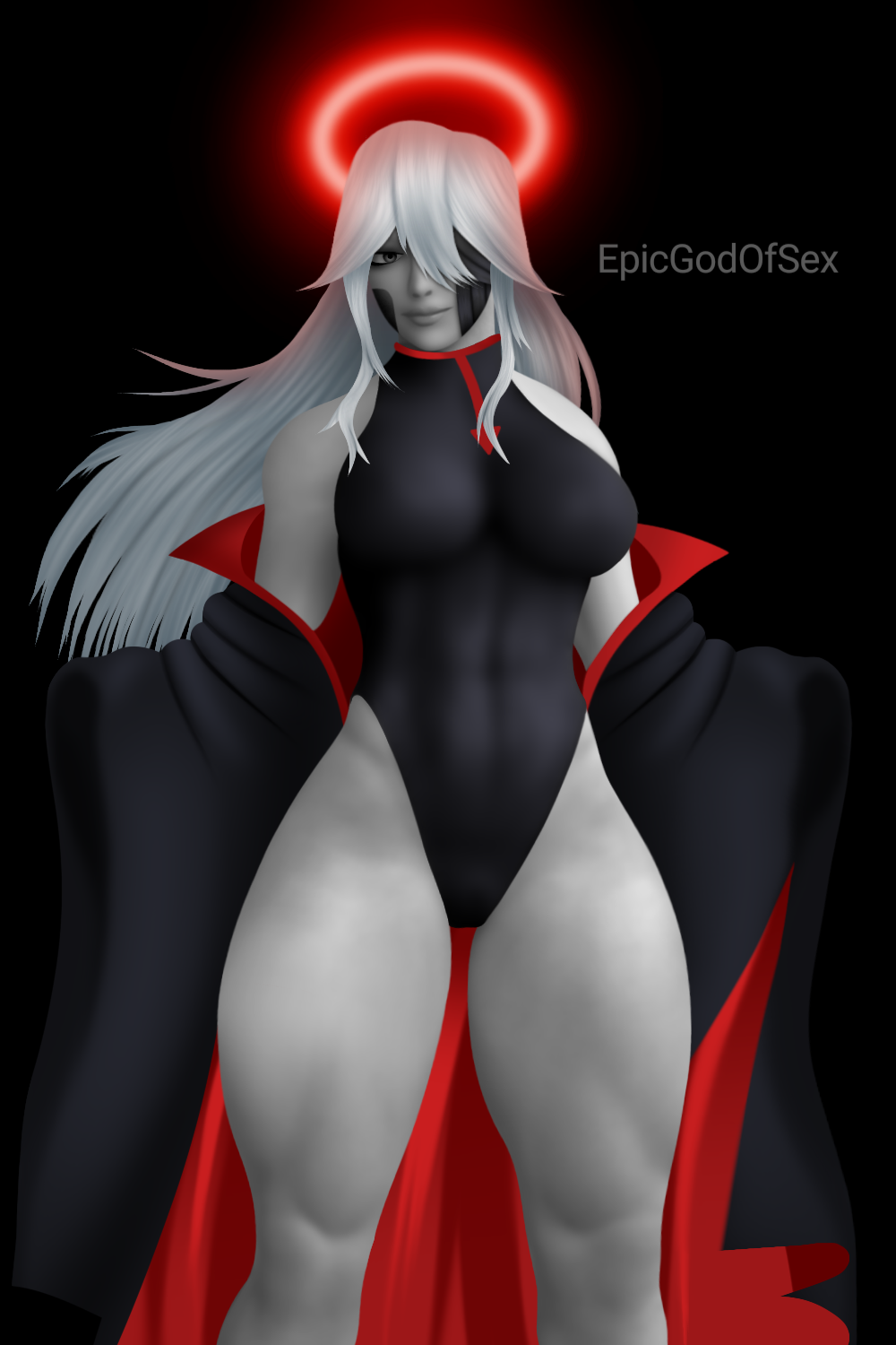 abs bodysuit breasts epicgodofsex eyepatch muscular thick_thighs thighs thunder_thighs white_hair white_skin