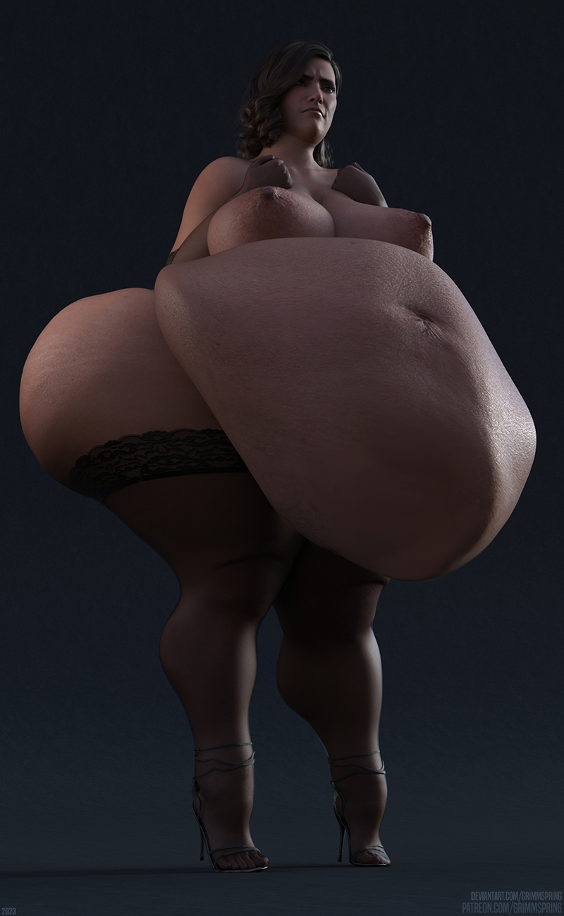 1girls 3d ass bbw belly big_ass big_belly big_breasts breasts fat female fishnets grimmspring high_heels huge_ass huge_belly huge_hips nipples obese overweight solo solo_focus thick_thighs wide_hips