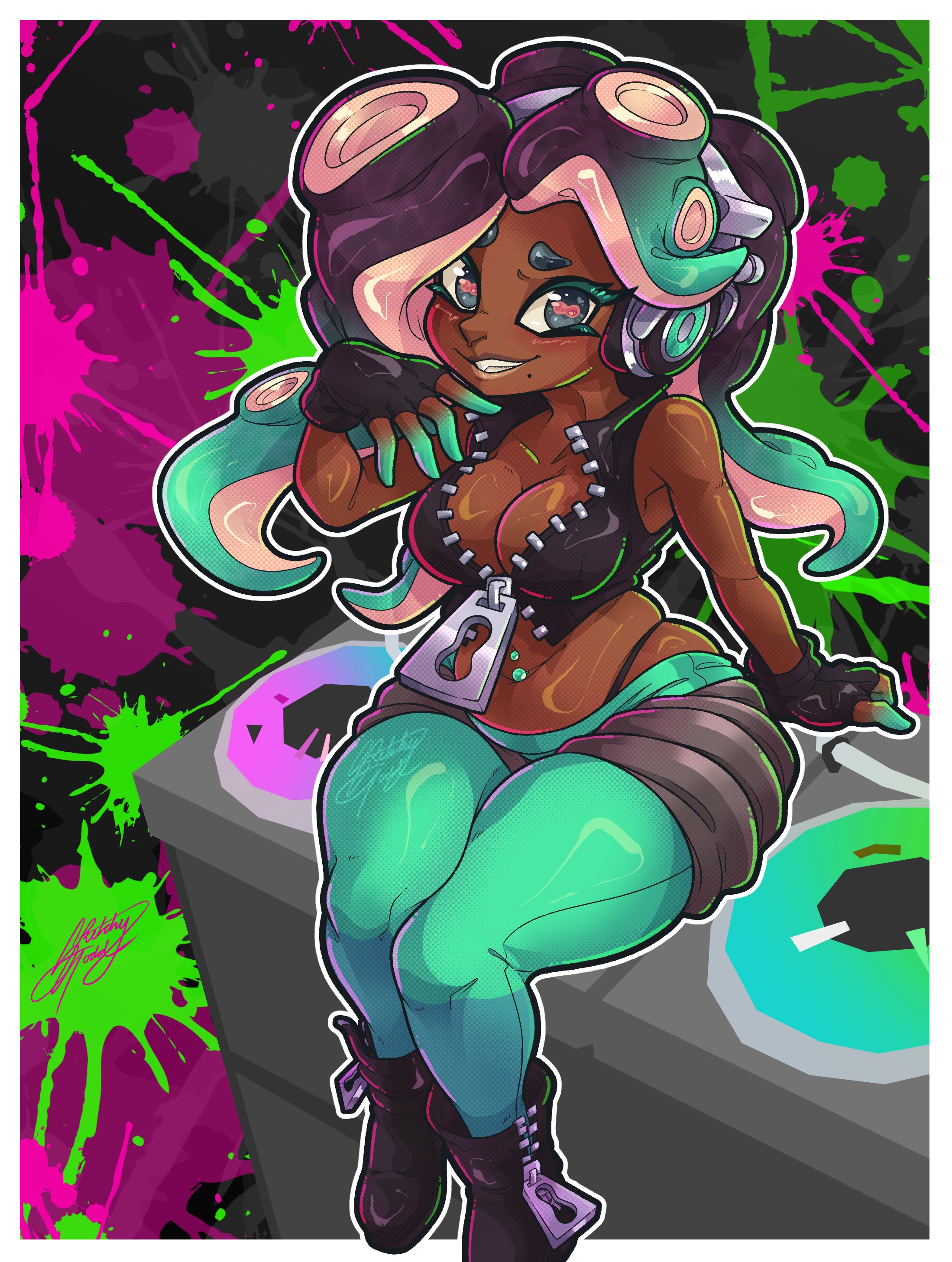 ass, big ass, boob window, breasts, clothed, dark skin, dark-skinned female, female, female only, huge ass, marina (splatoon), nintendo, no bra, sketchytodd, splatoon