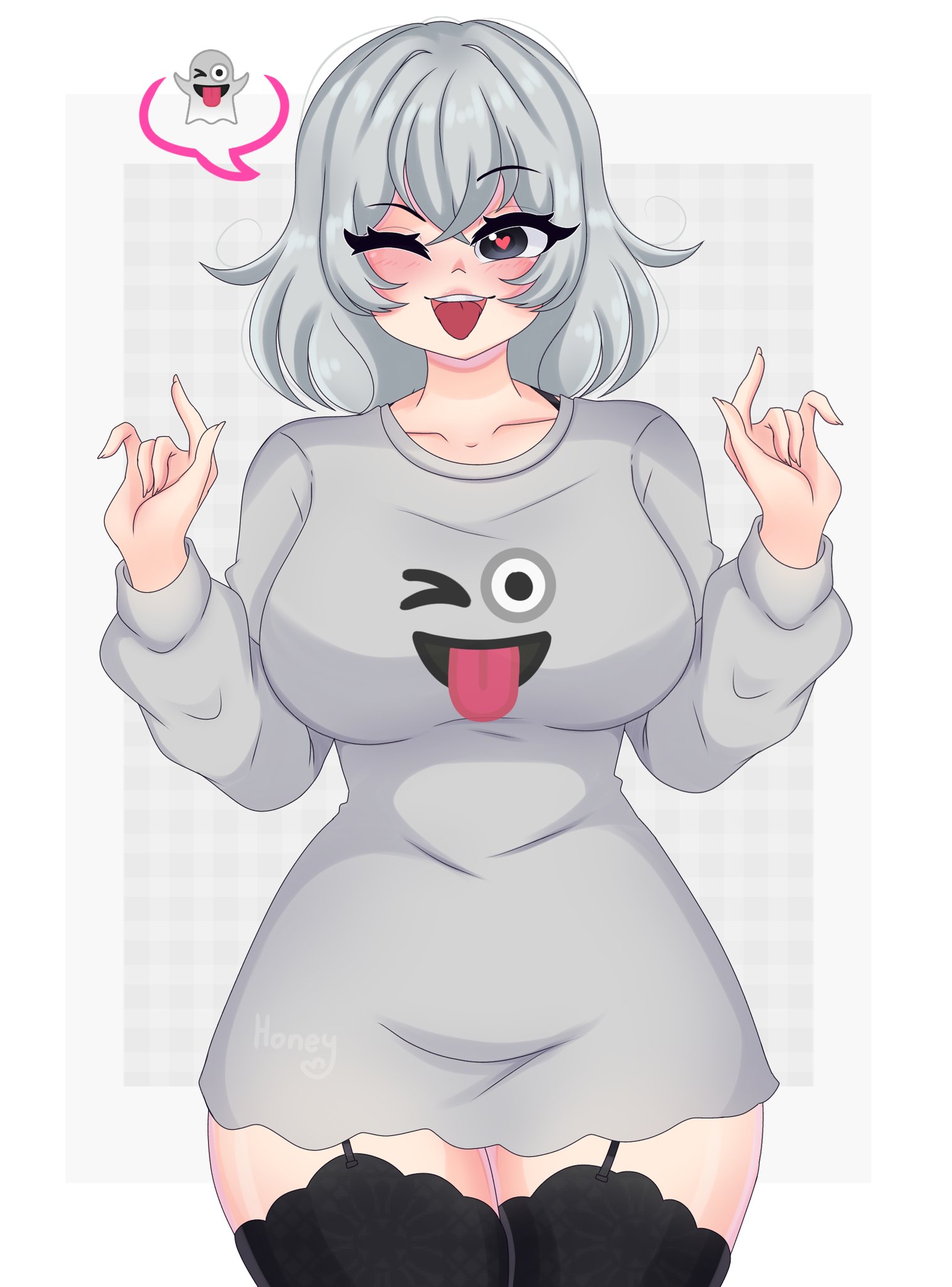 clothed, emoji, female, ghost girl, honeybee 0u0, lingerie, wazina (honeybee 0u0)