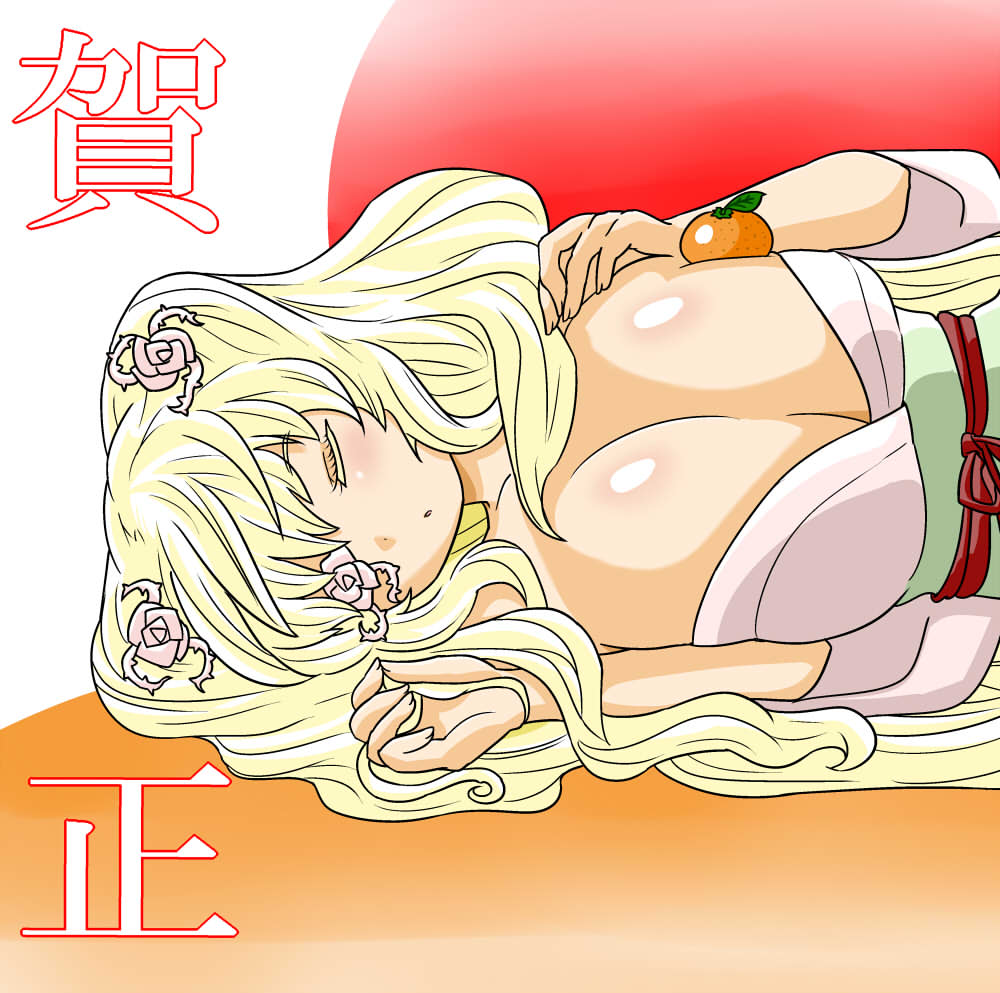 1girls blonde_hair closed_eyes huge_breasts itini-sanshi japanese_clothes kimono kirakishou rozen_maiden sleeping