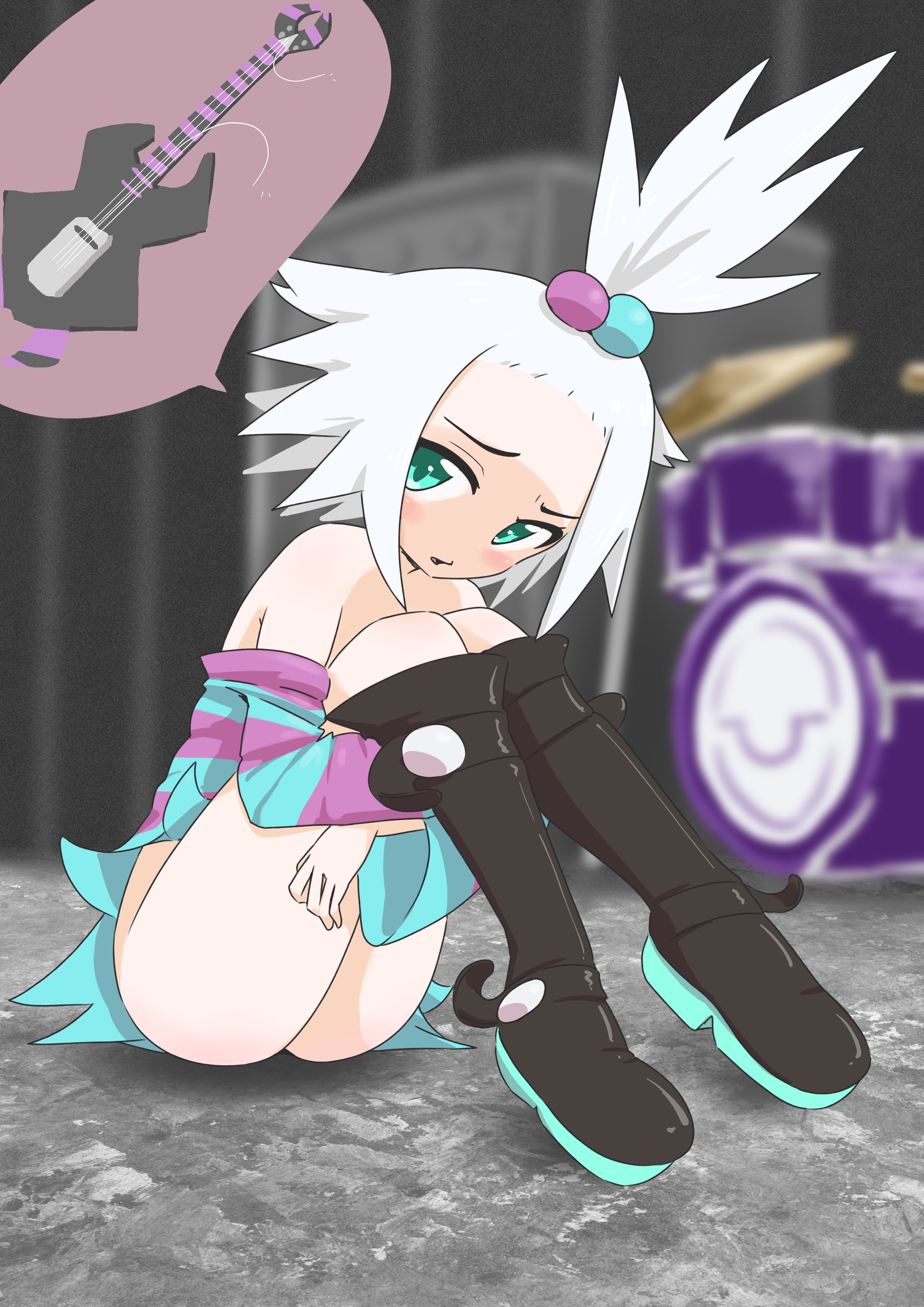1girls, clothing, female, female only, gym leader, human, human only, microsd (artist), nintendo, panties, pokemon, punk girl, roxie (pokemon), solo, solo female, white hair