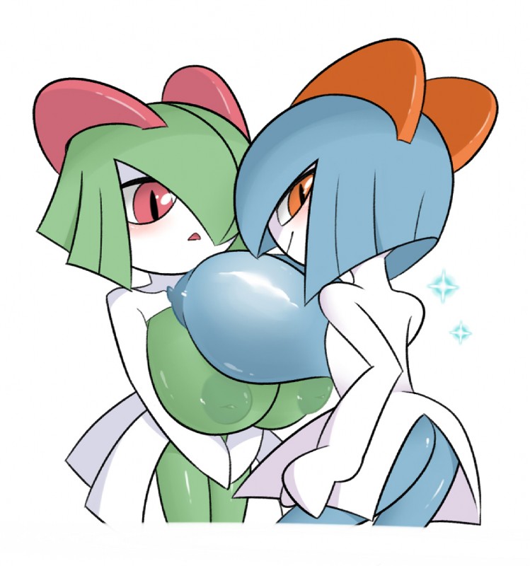 2girls big_breasts blue_skin egnahcio female_only green_skin huge_breasts kirlia multiple_girls nipples pokemon pokemon_(species) shiny_kirlia shiny_pokemon shortstack