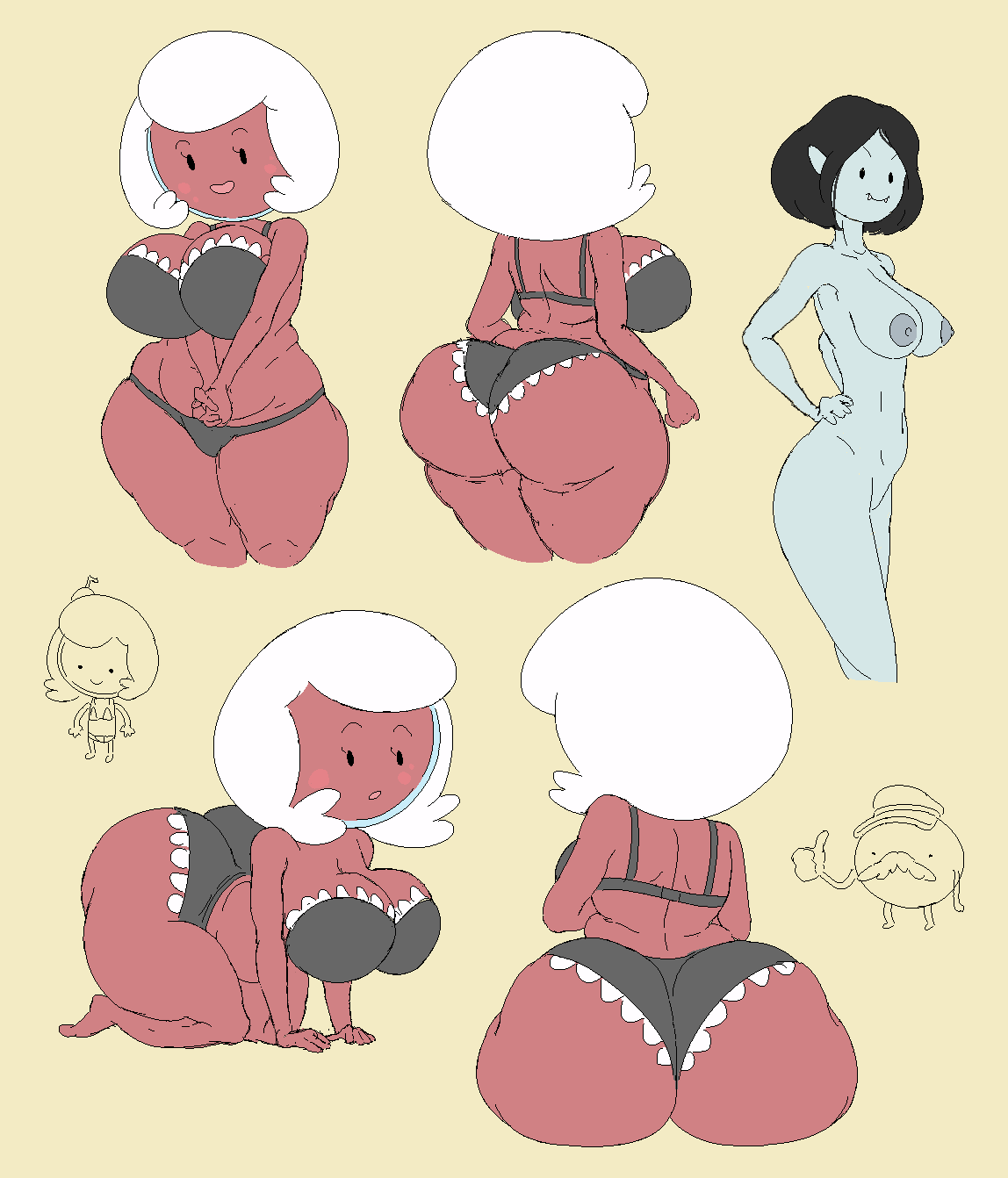 1boy 2022 2girls 4_fingers 4_toes adventure_time all_fours alternate_body_type alternate_hair_style ass big_ass big_breasts black_bra black_hair black_lingerie black_panties blush blush_stickers blushing candy_people_(at) cartoon_network cherry_cream_soda cropped_legs cute fangs fangs_out female female_focus food_creature full_body gray_skin grey_body grey_skin hands_on_hips lingerie male marceline marceline_abadeer marceline_the_vampire_queen mature_female mob_face moustache multiple_views mustache naked nude nude_female panties plump red_body red_skin sharp_teeth shortstack soda starchy_(adventure_time) tagme thumbs_up underwear underwear_only vampire vampire_girl vr457 white_hair