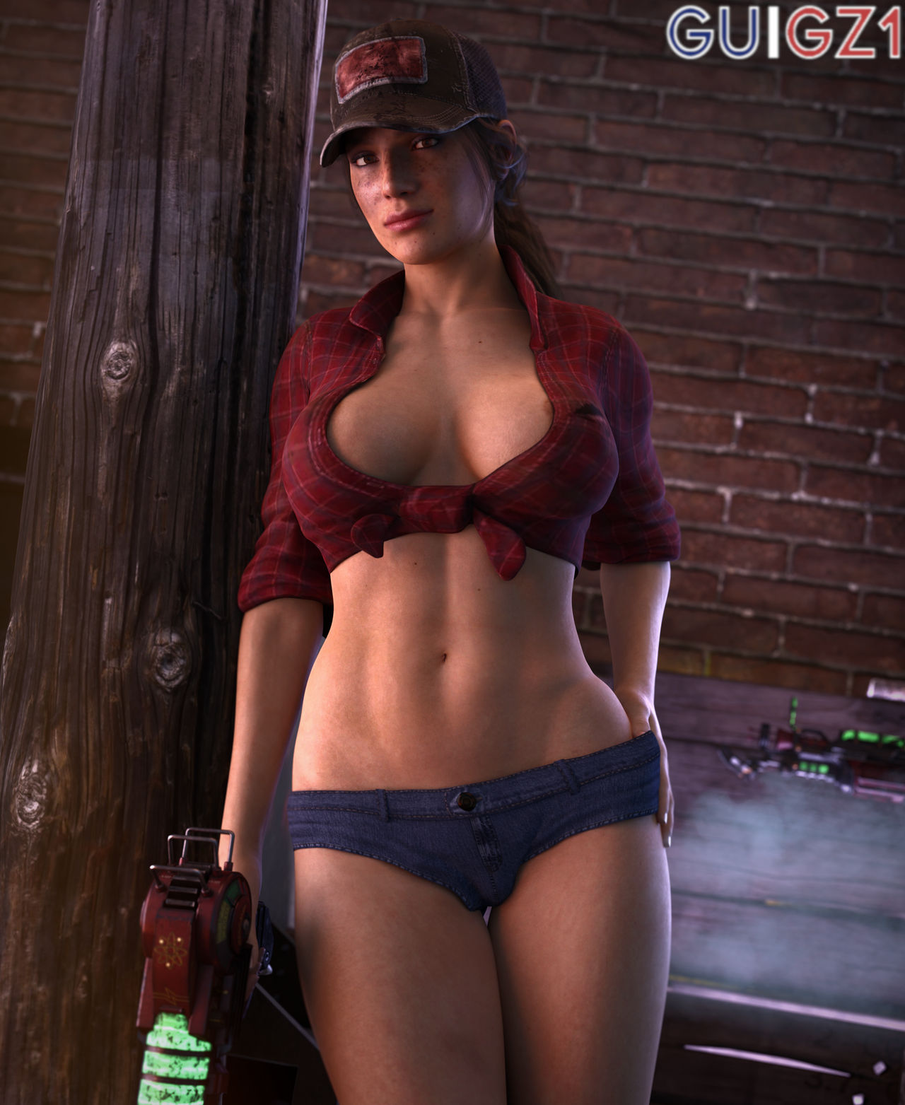 3d abigail_briarton abs athletic athletic_female bare_midriff breasts brown_eyes brown_hair busty call_of_duty cleavage daisy_dukes guigz1 hourglass_figure long_hair medium_breasts misty_(cod-bops-2) navel pinup pinup_pose ponytail short_shorts sleeves_rolled_up tagme tied_shirt wide_hips