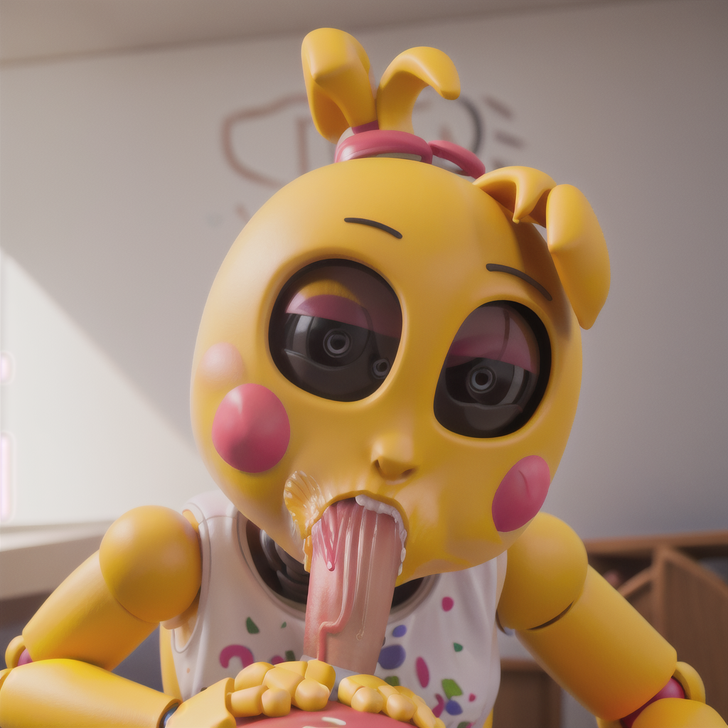 ai_generated blowjob cum_in_mouth five_nights_at_freddy's robot_girl stable_diffusion sucking_penis terrifying toy_chica_(fnaf) veiny_penis