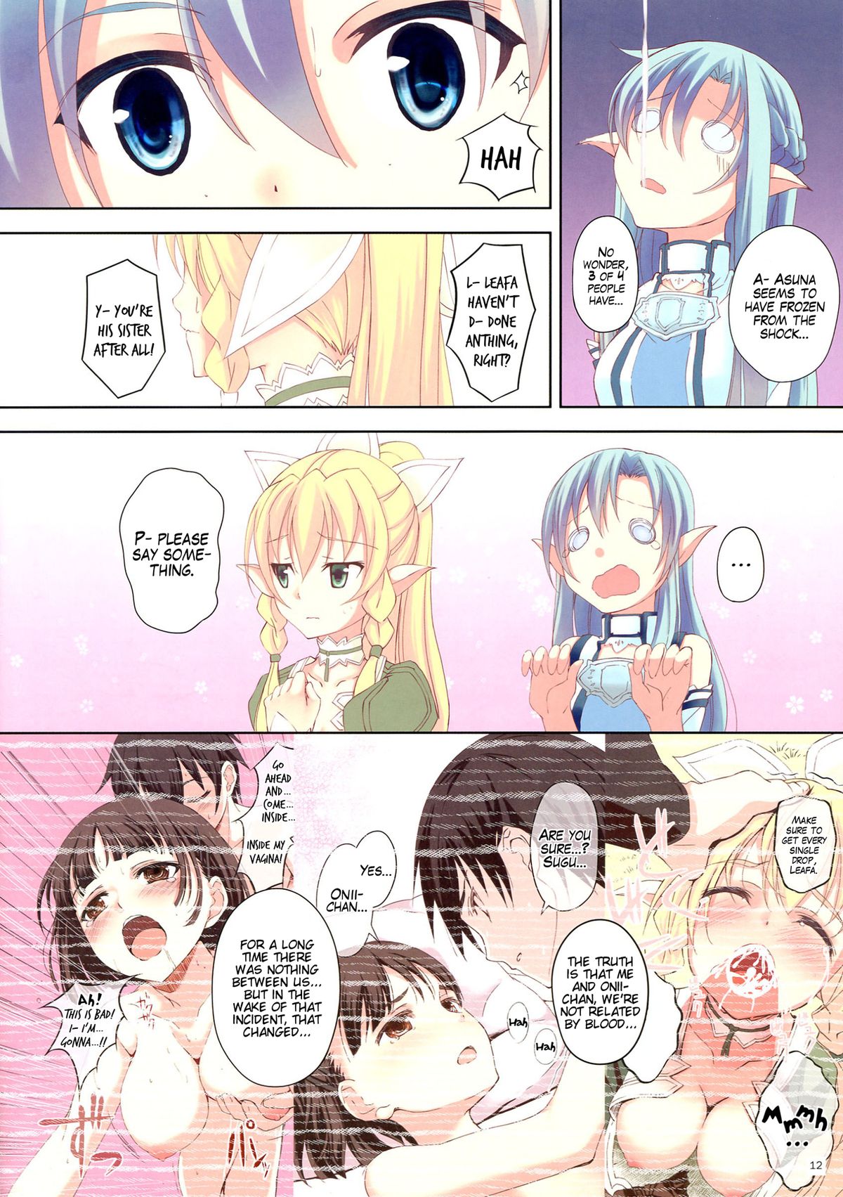 blushing comic comic_page kirigaya_kazuto kirigaya_suguha koga_nozomu leafa medium_breasts moaning moaning_in_pleasure sex shinokawa_arumi sword_art_online uncensored