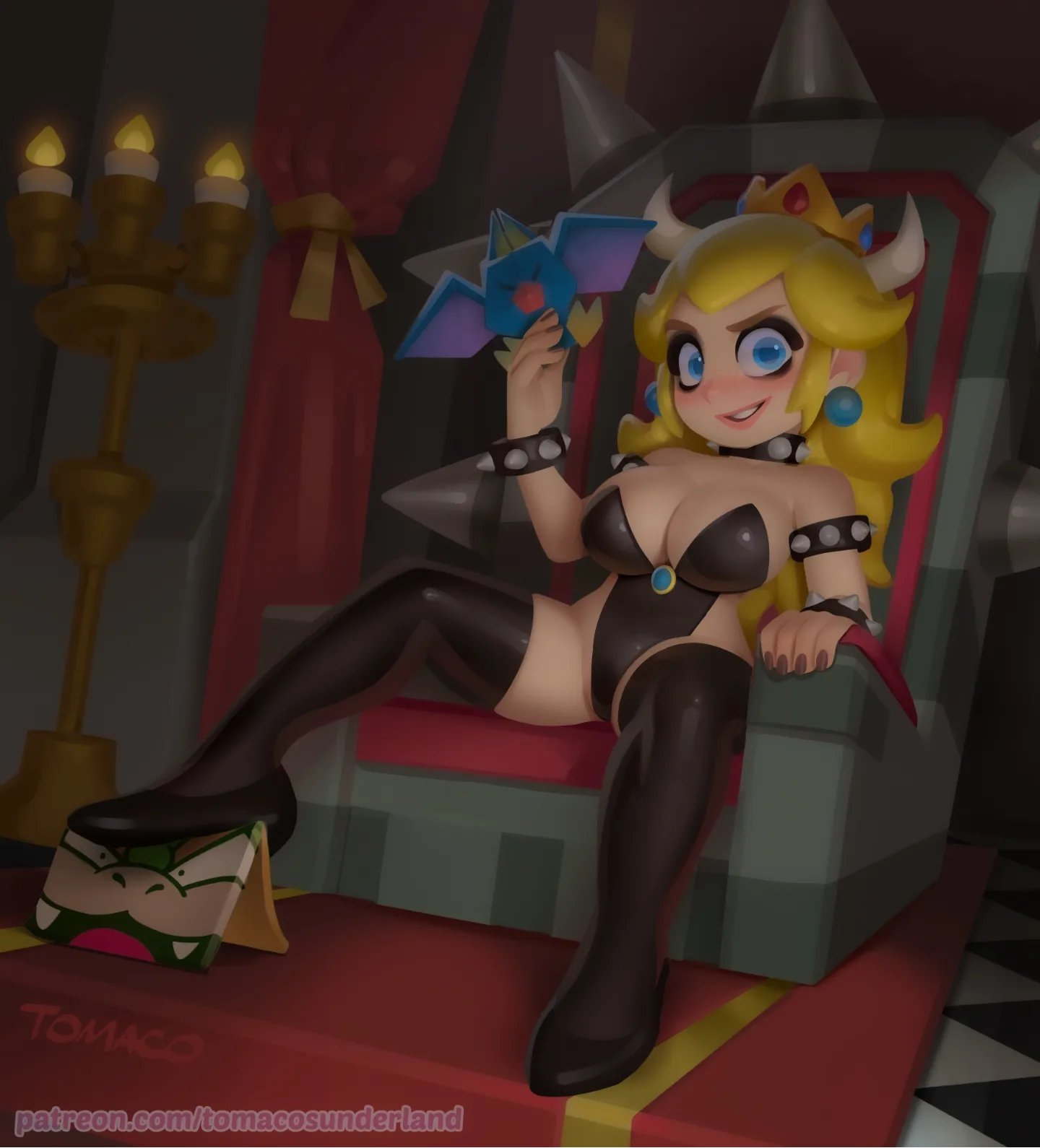 blonde_hair bowser bowsette breasts female female_only looking_at_viewer mario_(series) new_super_mario_bros._u_deluxe nintendo paper_mario solo swooper tomaco_sunderland