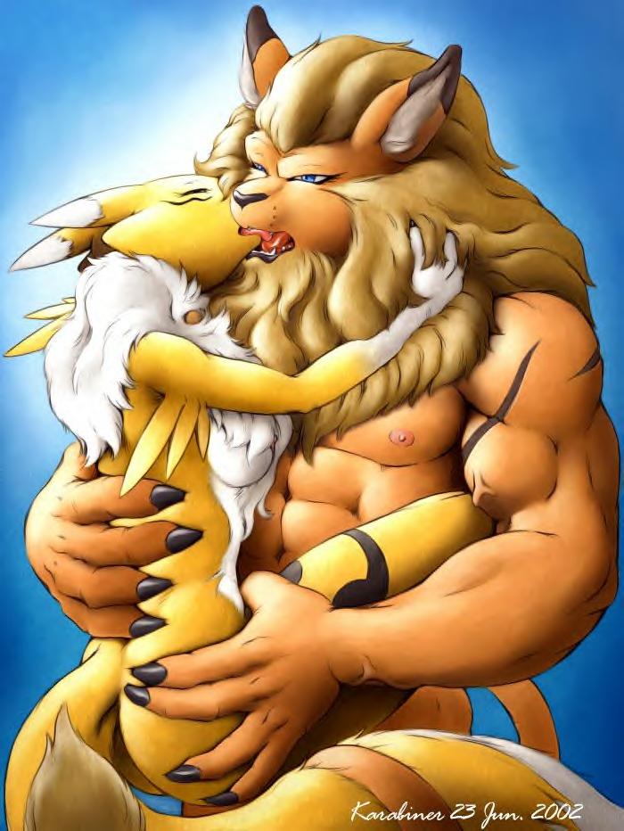 1boy 1girls 2002 abs anthro biceps blue_background blue_eyes bodybuilder breasts_on_chest claws closed_eyes digimon digimon_(species) digimon_tamers embrace female fox french_kiss fur furry furry_only hugging karabiner kissing leomon lion lowres male mane muscle muscles muscular_male nude pecs renamon romantic sex stand_and_carry_position straight straight_hair tail yellow_fur