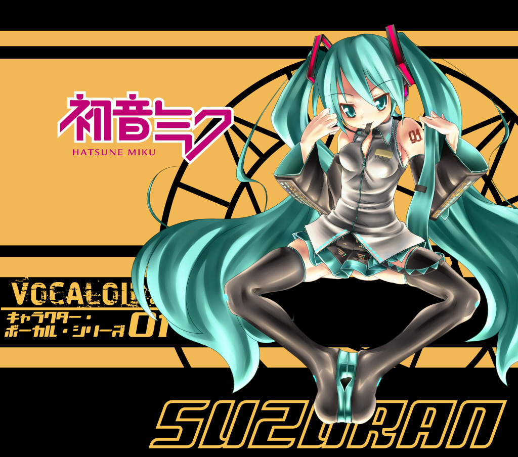 hatsune_miku long_hair nanamiso solo thighhighs tied_hair twintails very_long_hair vocaloid