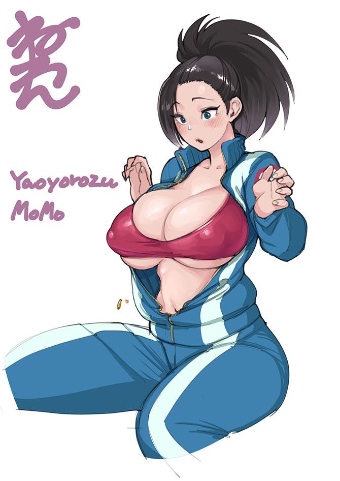 1girls, big breasts, breasts, bursting breasts, cleavage, female, female only, large breasts, light skin, light-skinned female, momo yaoyorozu, my hero academia, navel, neone-x, solo